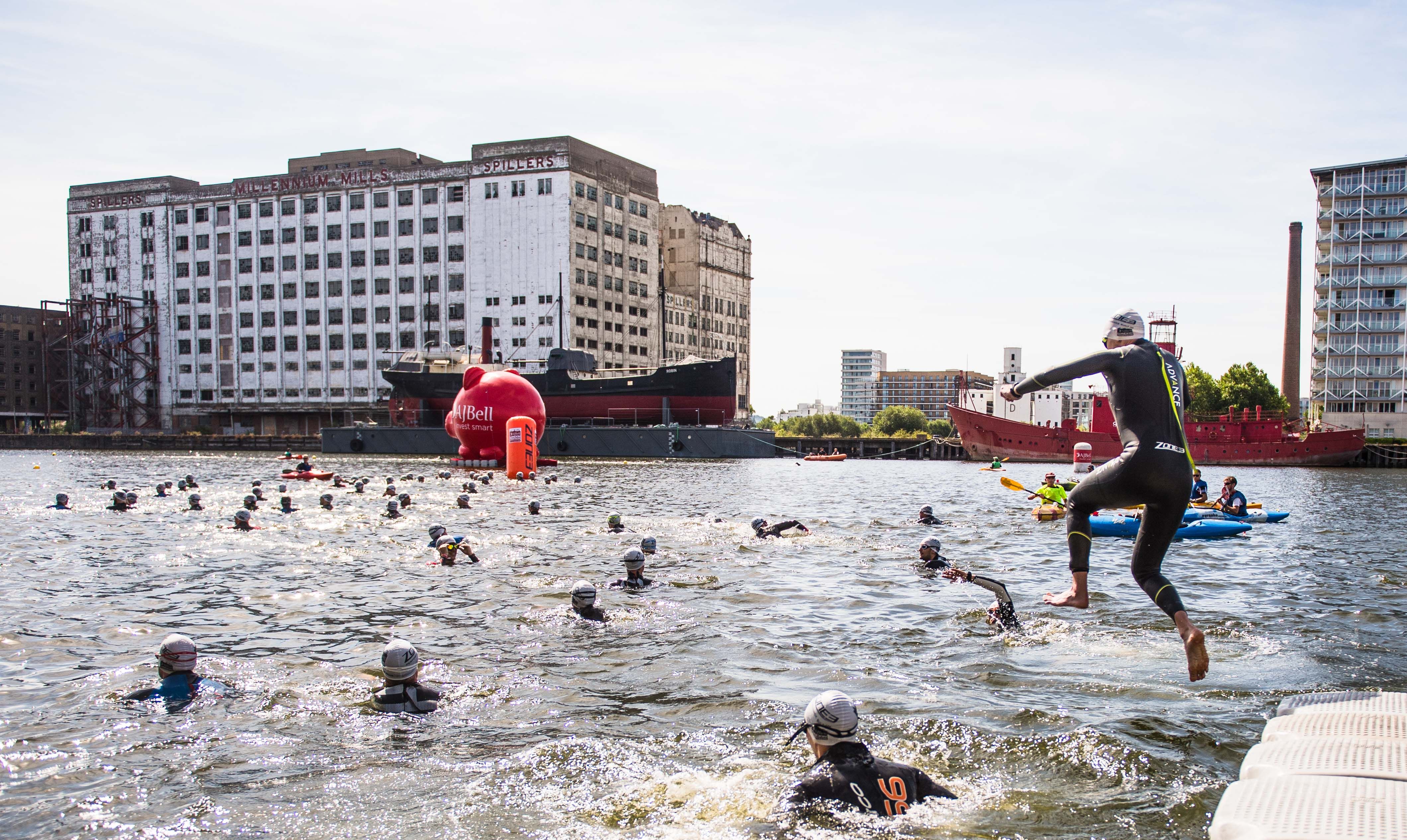 Swimmers taking part in the London Triathlon