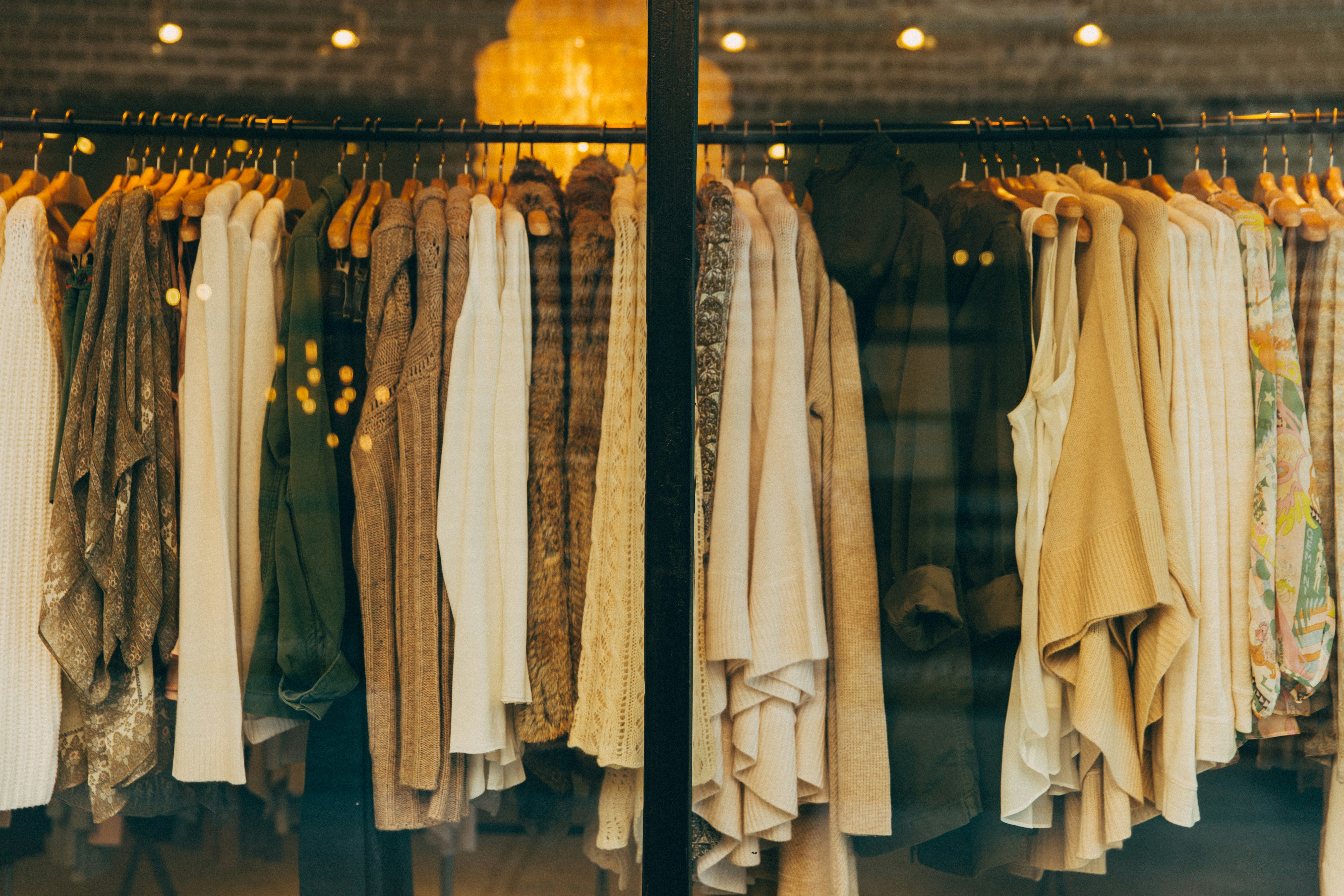 Rail of clothing in neutral tones