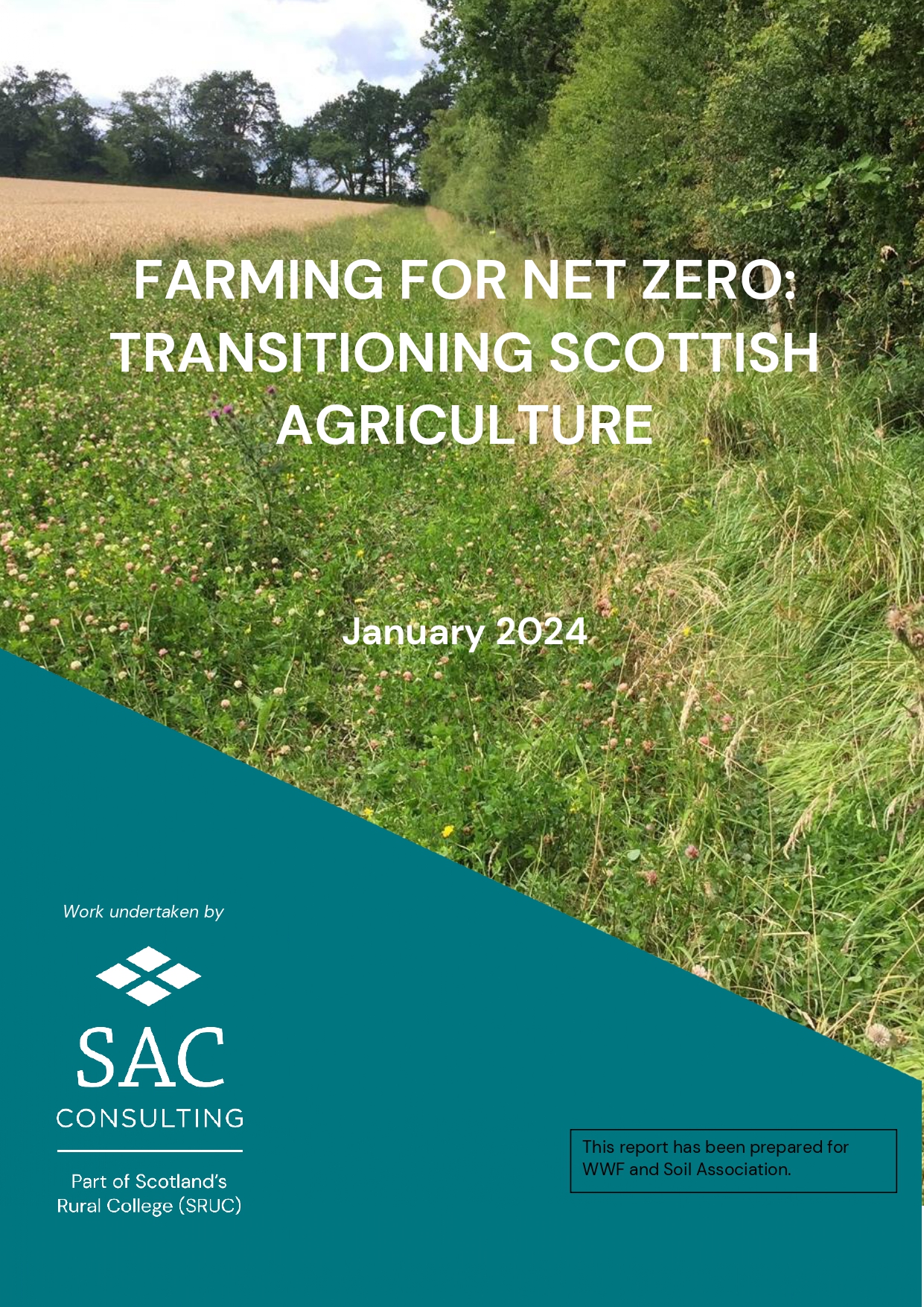 A cover page of the Farming for Net-Zero report.