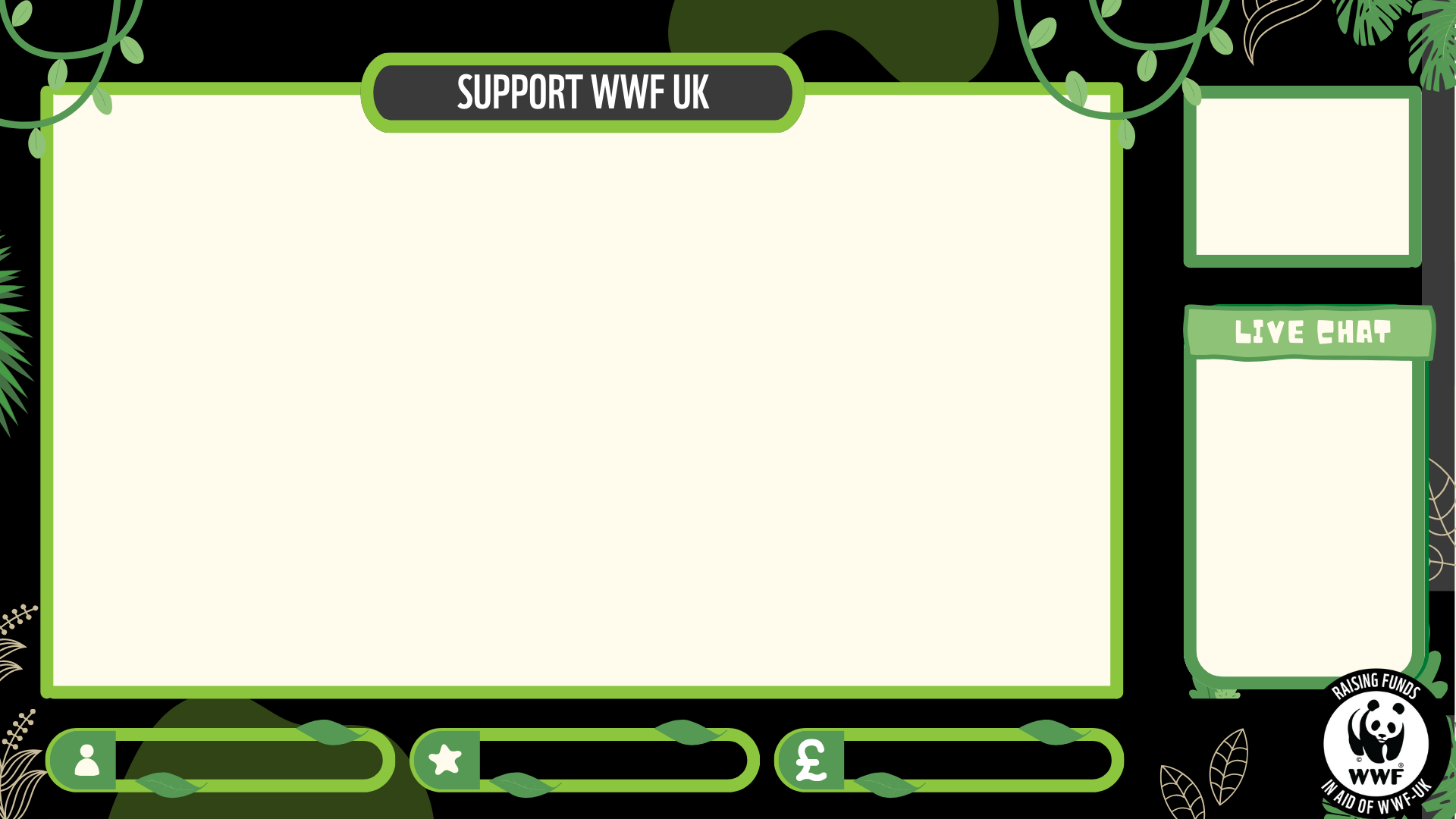 Livestream twitch overlay, black and green tropical theme