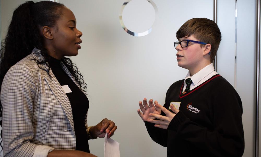 An employer talking to a student