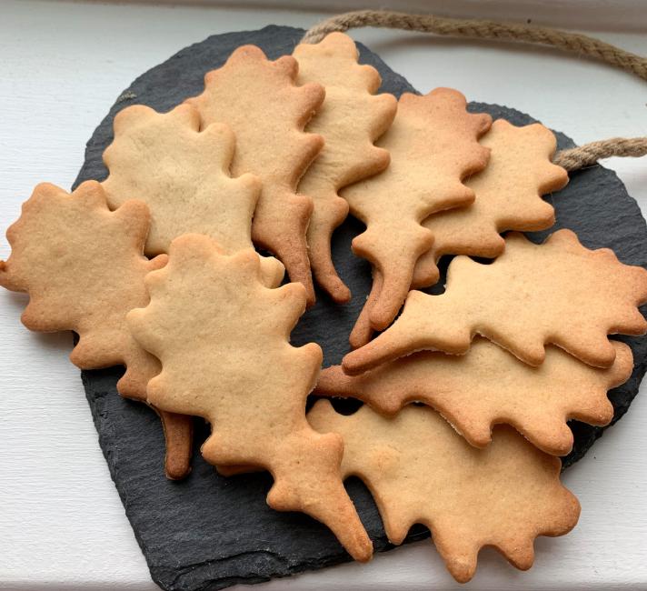 A plate of leaf shaped biscuits