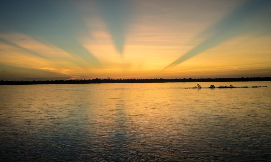 WWF's conservation work in the Greater Mekong, April 2014: sunset at the Preah Rumkel community-based ecotourism site on the border between Cambodia and Laos, Stung Treng, Cambodia. 