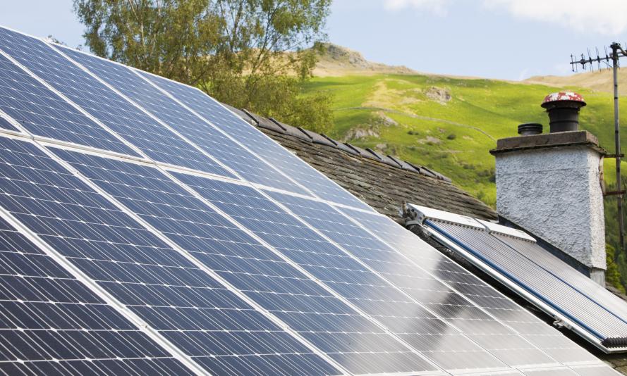 Solar panels on roof of house