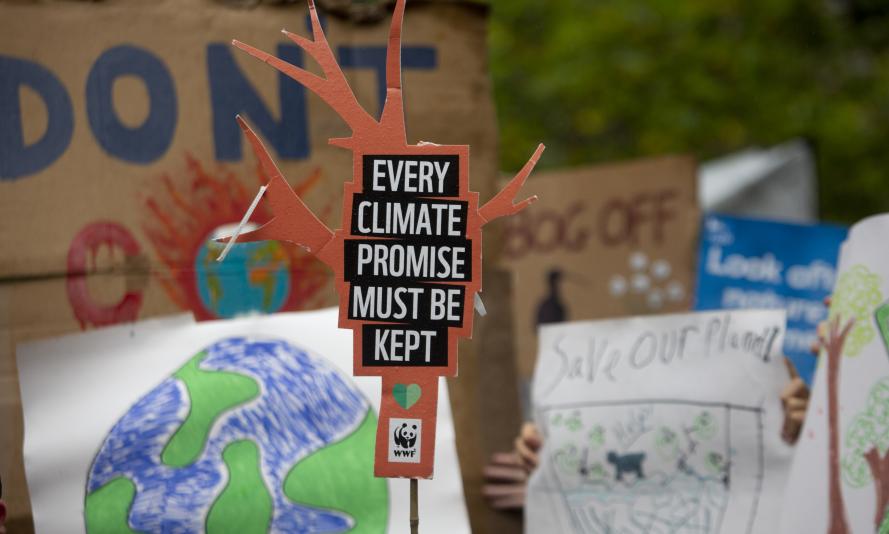 WWF supporters take part in the Global Day of Action for Climate Justice march through Glasgow during COP26